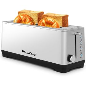 4-Slice Toaster, Extra Wide Long Slot Toaster, 6 Settings, Bagel, Defrost, Reheat, Removable Crumb Tray, Stainless Steel Housing, Silver, Amazon Resal