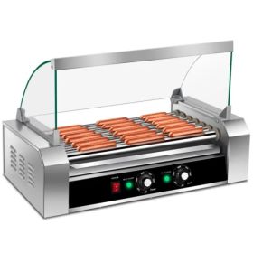 Stainless Steel Hot Dog Maker - 7 Rows, Toughened Glass Hood & 17.7"x9.8" Grill Surface