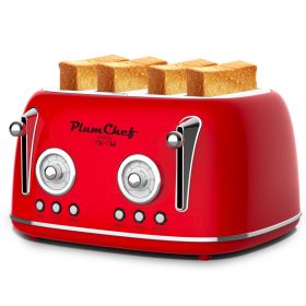 4 Slice Retro Toaster, Dual Control Toaster, 6 Settings, Bagel, Defrost, Removable Crumb Tray, Stainless Steel Housing, 1650W, Red, Amazon Resale Proh