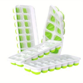 4 Pack Ice Cube Trays; Easy Removable Silicone And Flexible 14 Ice Cube Trays With Spill Removable Lids For Cocktails; Freezer; Stackable Ice Tra