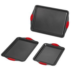 Baking Pan Set 3-Piece Nonstick Carbon Steel Bakeware Set with Silicone Handle