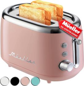Retro Toaster 2 Slice, 7 Browning Levels, 3 Functions (Reheat, Defrost, Cancel), Stainless Steel Features, Removable Crumb Tray