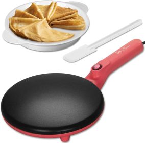 Instant Crepe Maker with Handle, Electric Crepe Maker Machine, Crepera Electrica, 8 Inch Non-stick Cooking Surface, Raspberry Red