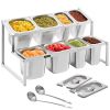 VEVOR Expandable Spice Rack, 13.8"-23.6" Adjustable, 2-Tier Stainless Steel Organizer Shelf with 4 1/9 Pans 4 1/6 Pan 8 Ladles
