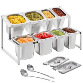 VEVOR Expandable Spice Rack, 13.8"-23.6" Adjustable, 2-Tier Stainless Steel Organizer Shelf with 4 1/9 Pans 4 1/6 Pan 8 Ladles