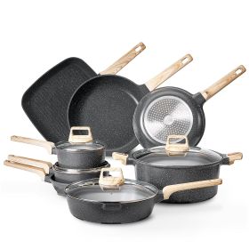 VEVOR 19 Piece Pots and Pans Set, Granite Nonstick Cookware Set, Induction Cookwares, Kitchen RV Cooking Sets with Frying, Sauce, Saute