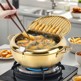 Golden 304 stainless steel deep fryer with built-in rotating thermometer (20cm, 24cm, 28cm)