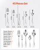 VEVOR 45-Piece Silverware Set, Food-Grade Stainless Steel Flatware Utensils, Mirror Finished Cutlery Set