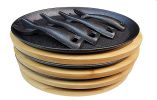 HAWOK Cast Iron Fajita pan with Bamboo Tray and Handle Set of 4