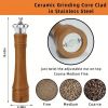 10 Inch Wooden Salt and Pepper Grinder Set, 2 Pack Manual Mill Shakers with Adjustable Ceramic Core, Elegant Crown Lid Design