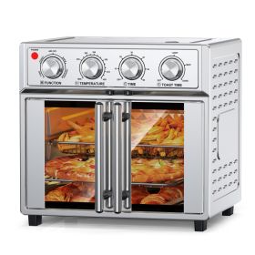 29.5 QT Air Fryer Convection Toaster Oven, French Door, 6 Slices, 1700W, Multifunction Oven, Air Fryer, Toast, Grill, Defrost, Bake, Time And Temperat (Option: AFJ26AStainless)