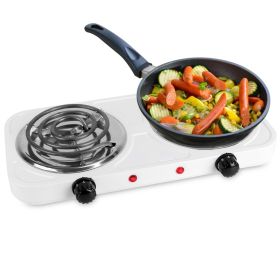 2 Color Options -- 1Pc 2000W Electric Double Burner Portable Coil Heating Hot Plate Stove Countertop RV Hotplate With Non Slip Rubber Feet 5 Temperatu (Option: White)