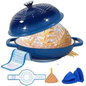 Enameled Cast Iron Dutch Oven With Lid,11" Bread Oven,6 Quart Enamel Bread Pan,Dutch Oven For Sourdough Baking-with Silicone Mat,Thick Enamel Oven Pan (Option: Blue)