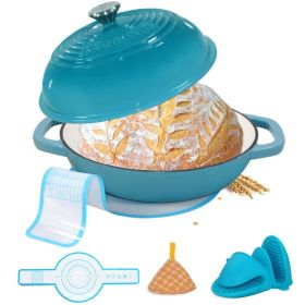 Enameled Cast Iron Dutch Oven With Lid,11" Bread Oven,6 Quart Enamel Bread Pan,Dutch Oven For Sourdough Baking-with Silicone Mat,Thick Enamel Oven Pan (Option: teal)