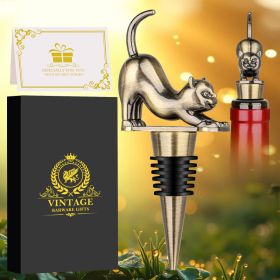 Elegant Upturned Cat Shaped Red Wine Stopper Set With Metallic Luster Bottle Stopper Gift Box, High-end Accessories For Wine Enthusiasts, A Must-have (Option: Bronze)