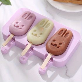 1pc Silicone Ice Cream Mold + Lid + 50pcs Ice Cream Stick Silicone Ice Cube Ice Cream Household Homemade Stick Ice Pop Mold Ice Hockey Mold Ice C (Quantity: 3 Rabbit Moulds + Lids + 50 Ice Cream Sticks)