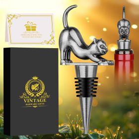 Elegant Upturned Cat Shaped Red Wine Stopper Set With Metallic Luster Bottle Stopper Gift Box, High-end Accessories For Wine Enthusiasts, A Must-have (Option: Dark Silver)