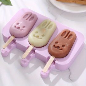 1pc Silicone Ice Cream Mold + Lid + 50pcs Ice Cream Stick Silicone Ice Cube Ice Cream Household Homemade Stick Ice Pop Mold Ice Hockey Mold Ice C (Quantity: 3 Rabbit Moulds + Lids + 50 Ice Cream Sticks)